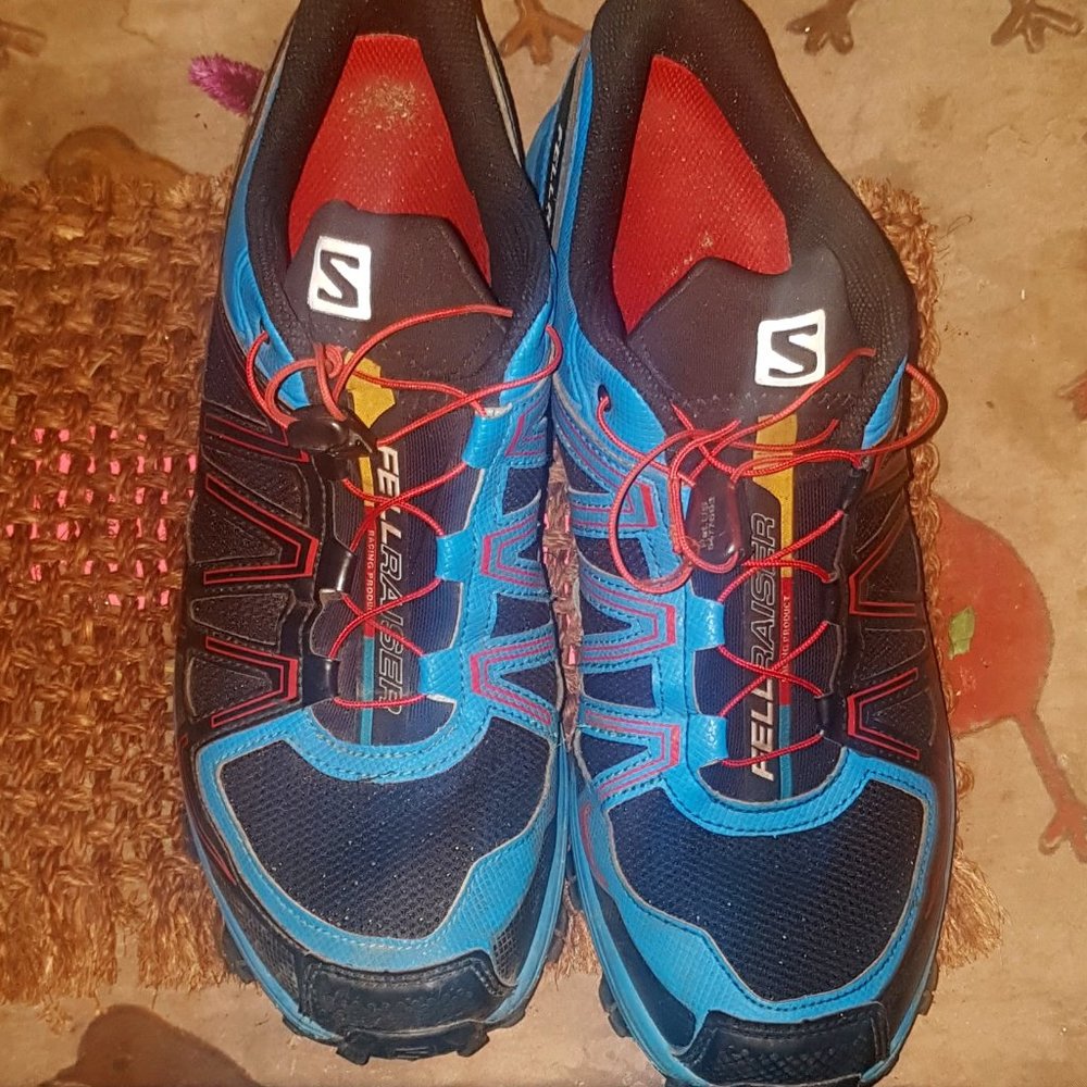 Salomon Fellraiser Trail Shoes, Size 9.5 Men's, Blue/Black/Red